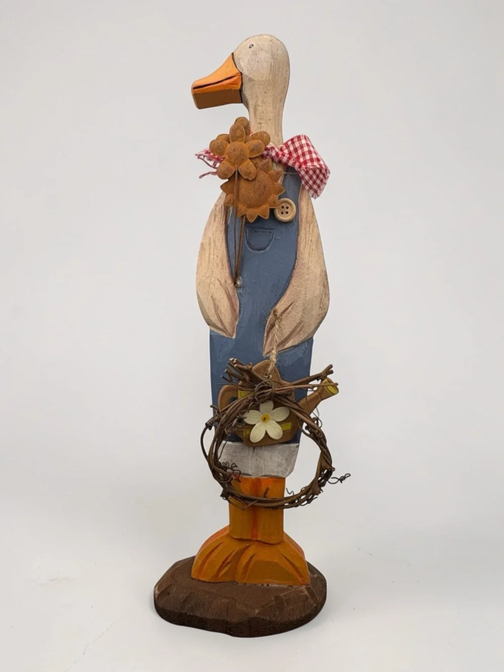 Vintage Wood Carved Goose Freestanding 12” Figure Duck W/Basket Statue Rare Find - Picture 2 of 16